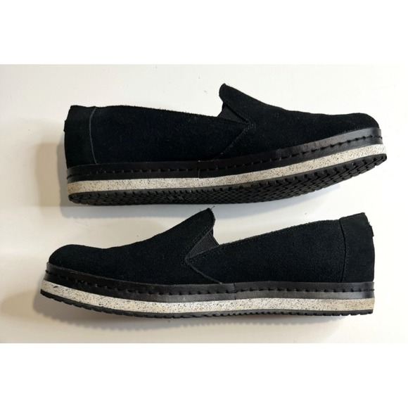 Toms Shoes - Toms Womens Black Suede Slip On Shoes Size 9.5 Platform Cushioned Casual Classic